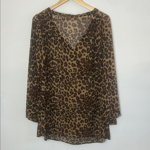 Show Me Your MuMu Leopard Print V-Neck Sheer Tunic - Picture 5 of 8